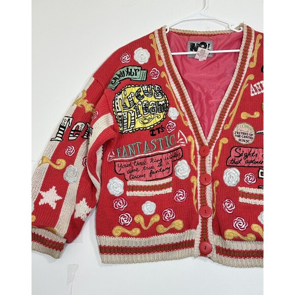 VTG NO! The Jeans Revolt One Size Embroidered Sweater Circus Dream Pink Red RARE - Picture 6 of 16